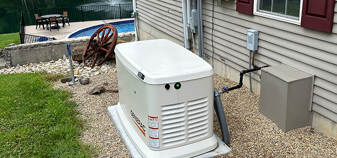 A generator mounted outside a home.