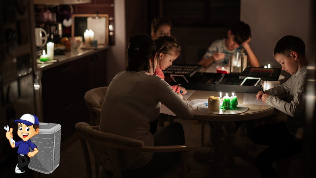 A family of five gathered around a candle-lit table. The room is completely dark.