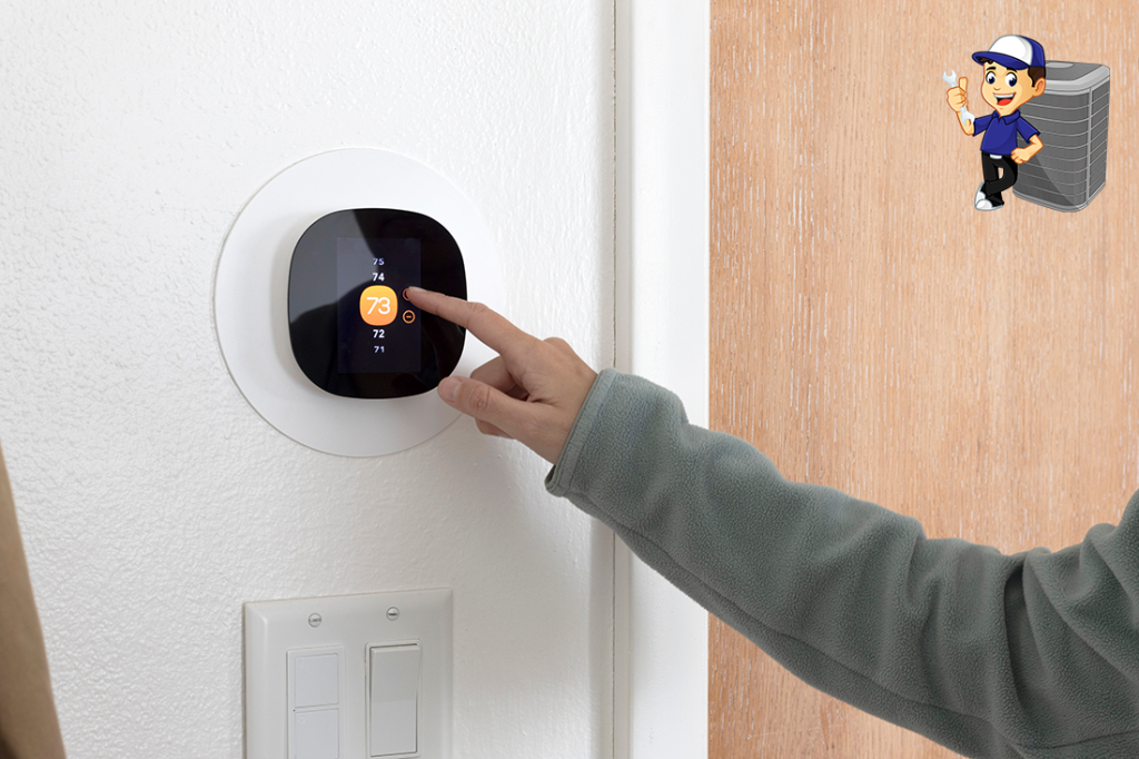 A person using a smart thermostat to increase the room temperature