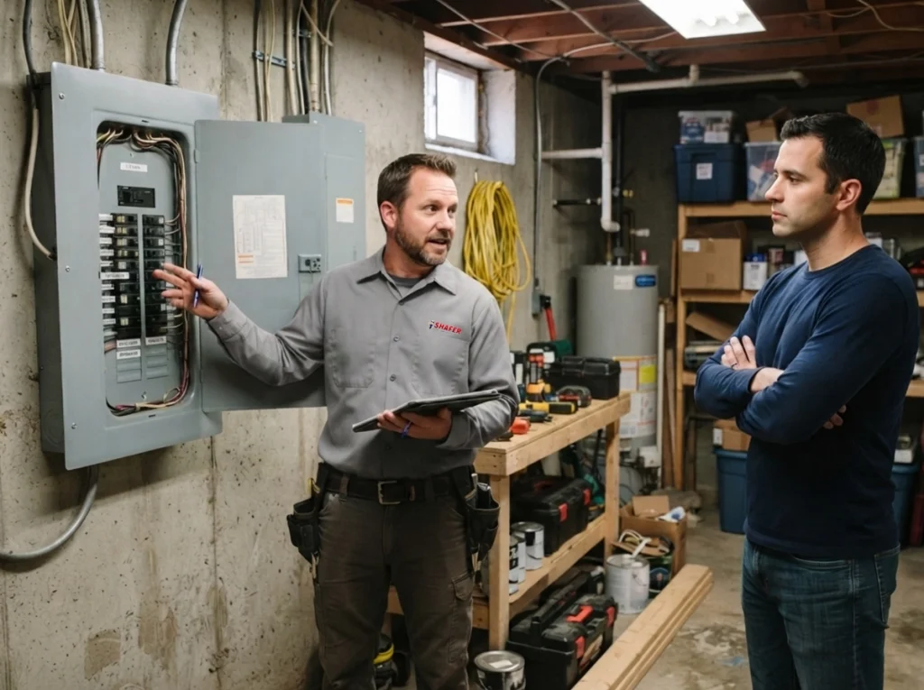 An electrician explaining why the breakers are tripping.